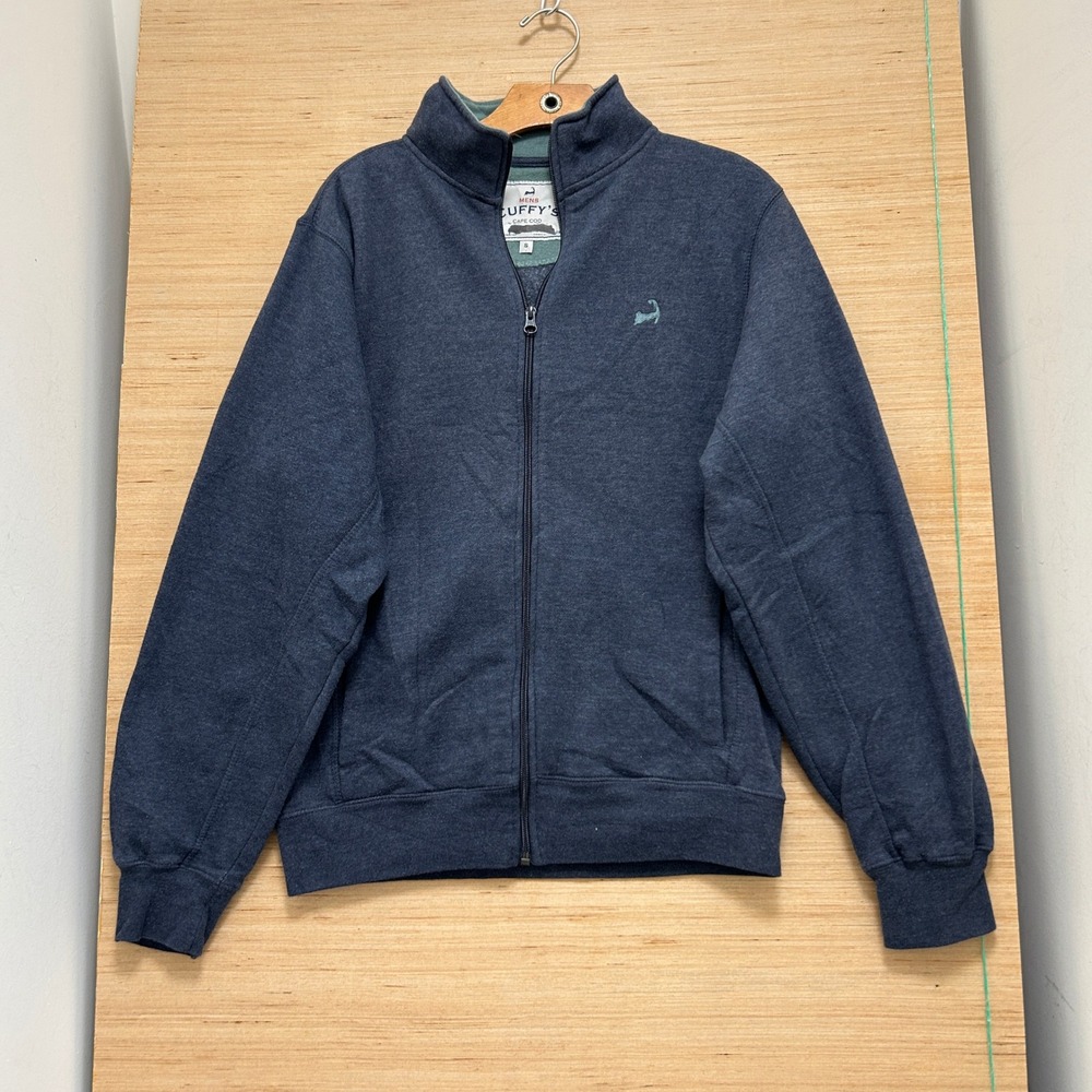 Cuffy's Cape Cod Mens Full Zip Sweatshirt Navy Blue Mock Neck‎ Fleece Small